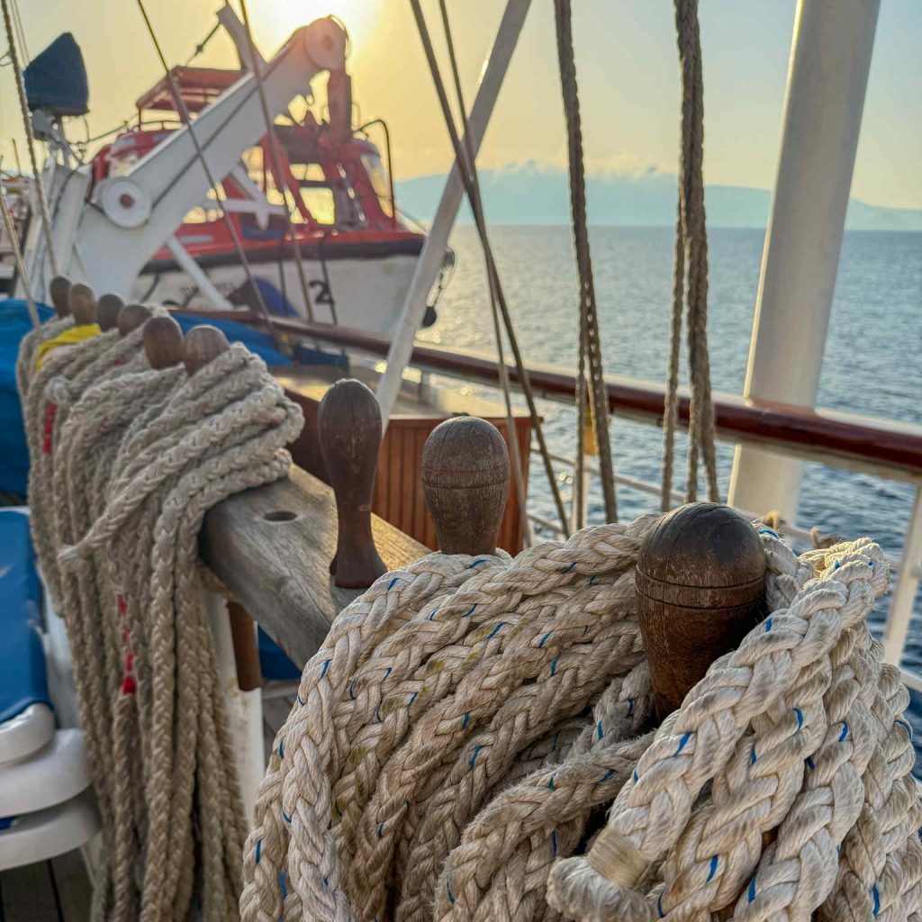 Traditional sailing ship and her ropes