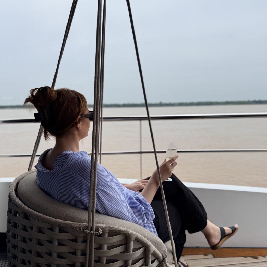 Sailing along the Mekong with a glass of champagne in hand. The perfect way to slow down, take in the scenery and enjoy the journey